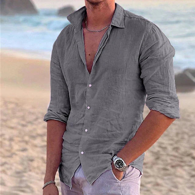 Men's Linen Long-Sleeve Shirt-Shirt-Azzella London
