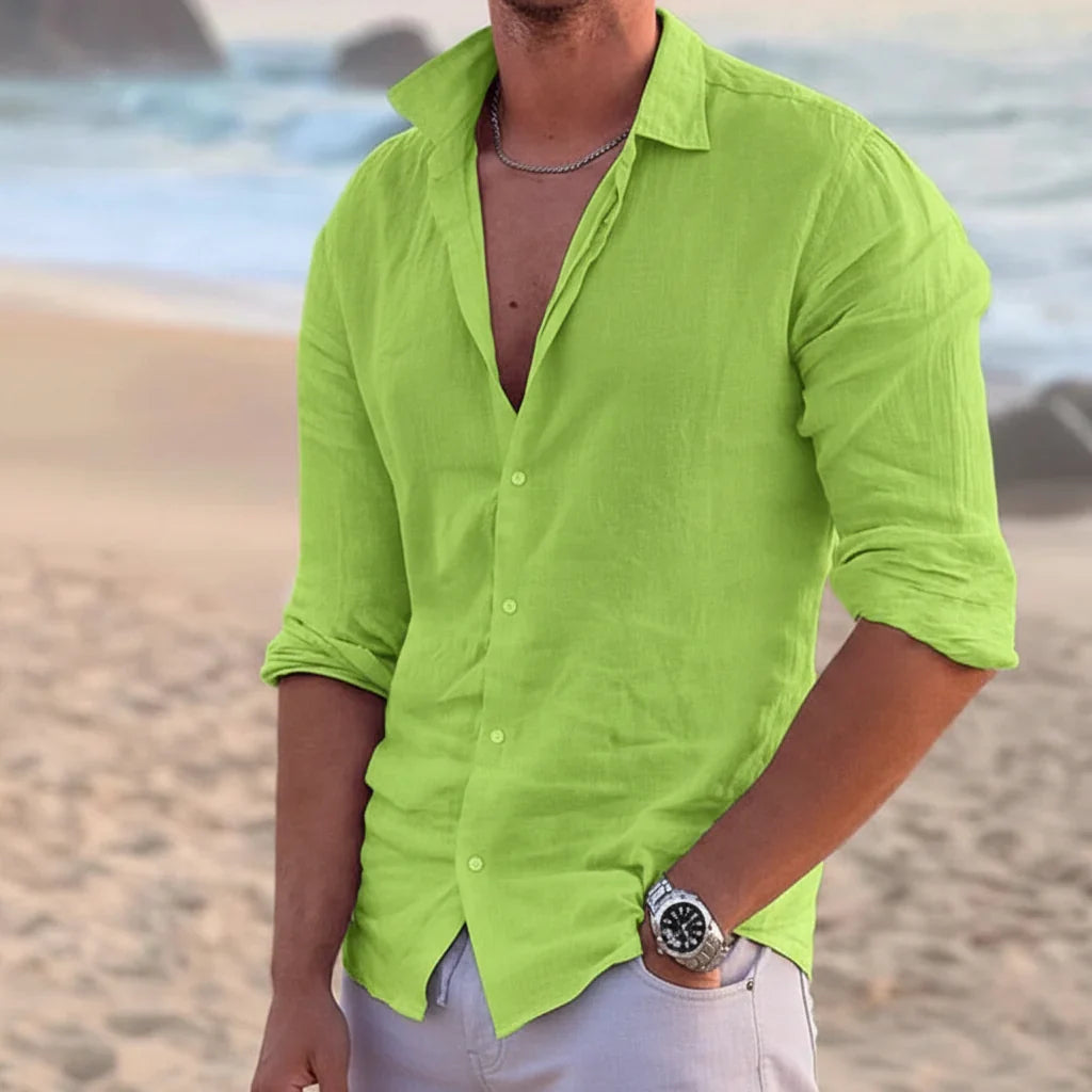 Men's Linen Long-Sleeve Shirt-Shirt-Azzella London