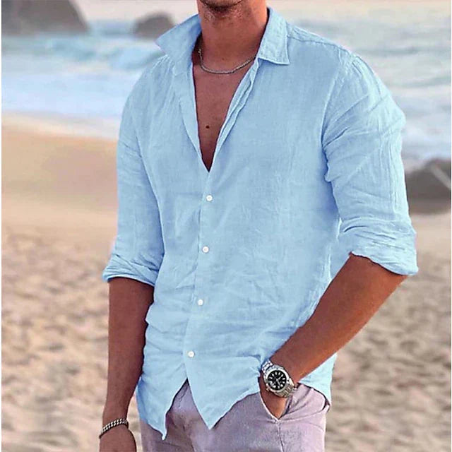 Men's Linen Long-Sleeve Shirt-Shirt-Azzella London