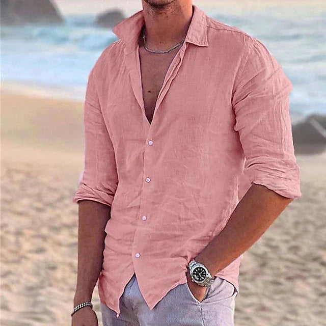 Men's Linen Long-Sleeve Shirt-Shirt-Azzella London