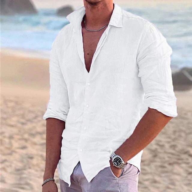 Men's Linen Long-Sleeve Shirt-Shirt-Azzella London