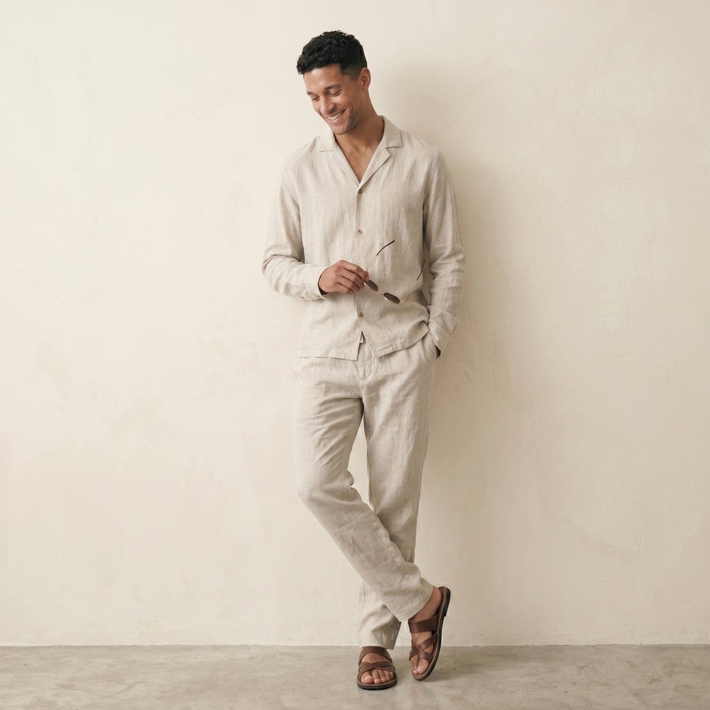 Men's Linen Shirt and Straight-Leg Trousers Set-Azzella London