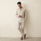Men's Linen Shirt and Straight-Leg Trousers Set-Azzella London
