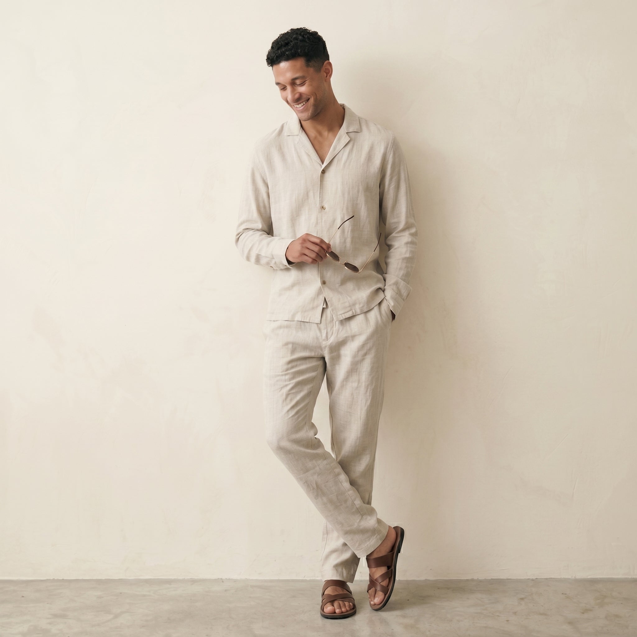 Men's Linen Shirt and Straight-Leg Trousers Set-Azzella London