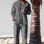Men’s Linen Two-Piece Shirt and Relaxed Trousers Set-Azzella London
