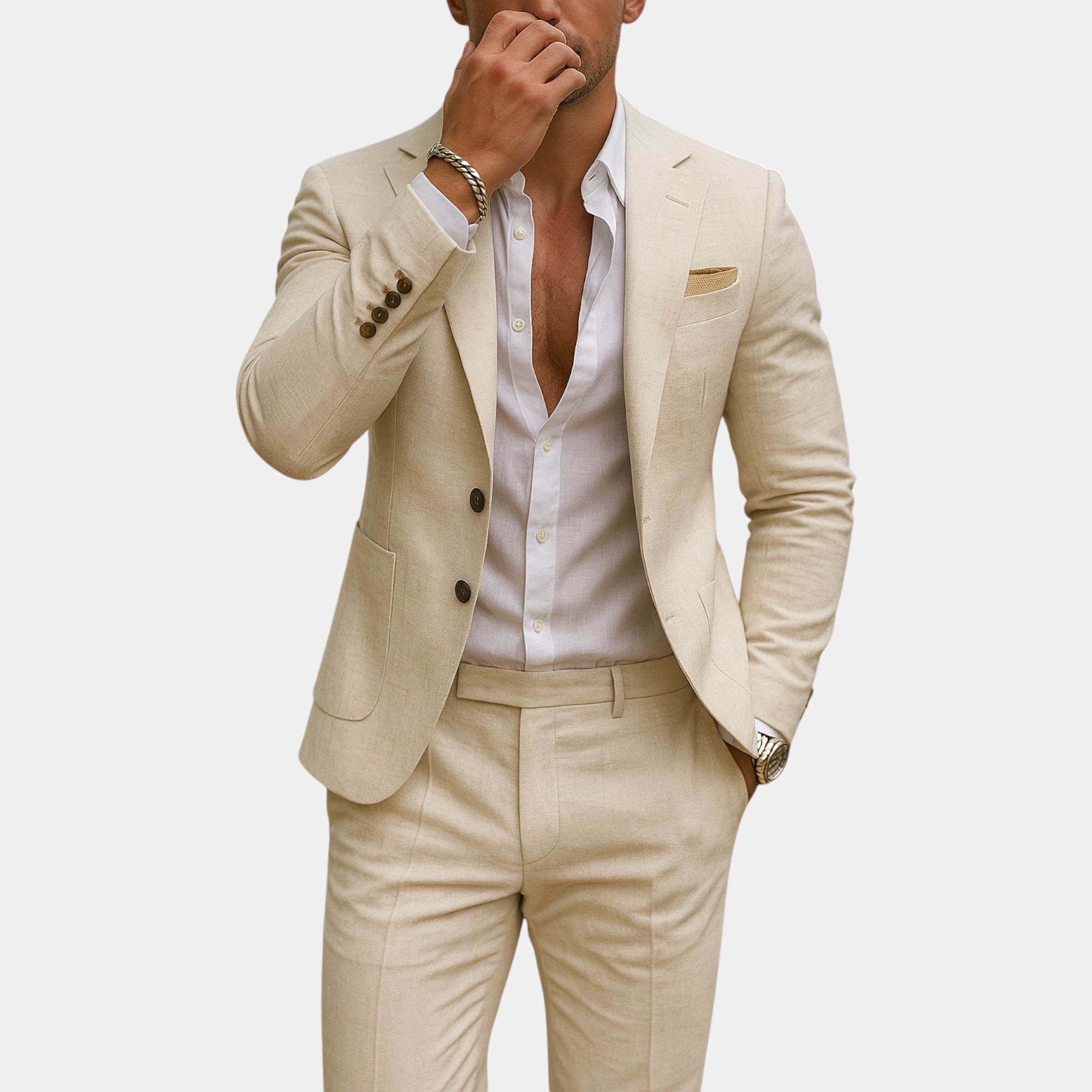 Men's Linen Wedding Suit-Suit-Azzella London
