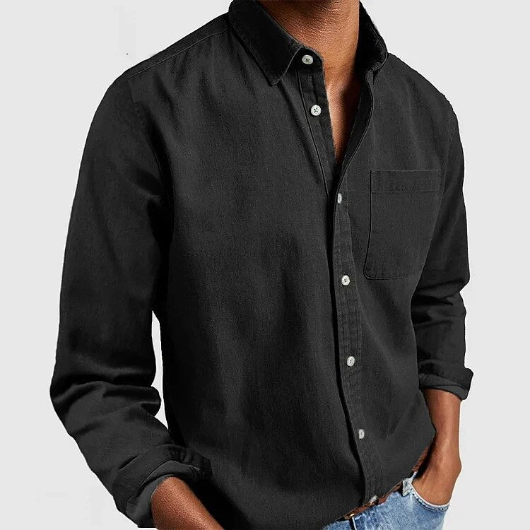 Men's Long-Sleeve Button-Up Cotton Shirt-Shirt-Azzella London