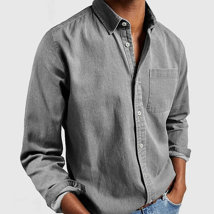 Men's Long-Sleeve Button-Up Cotton Shirt-Shirt-Azzella London