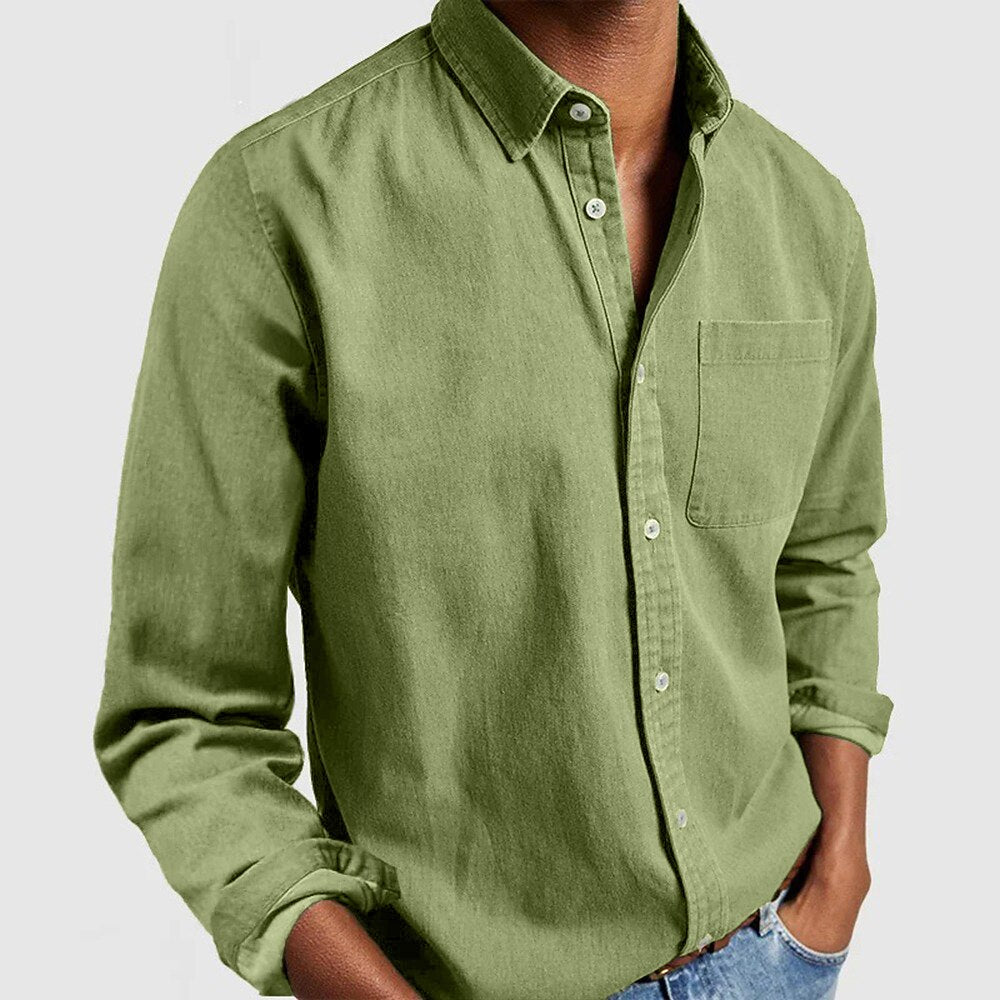 Men's Long-Sleeve Button-Up Cotton Shirt-Shirt-Azzella London
