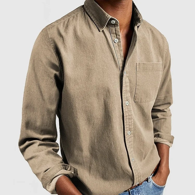 Men's Long-Sleeve Button-Up Cotton Shirt-Shirt-Azzella London