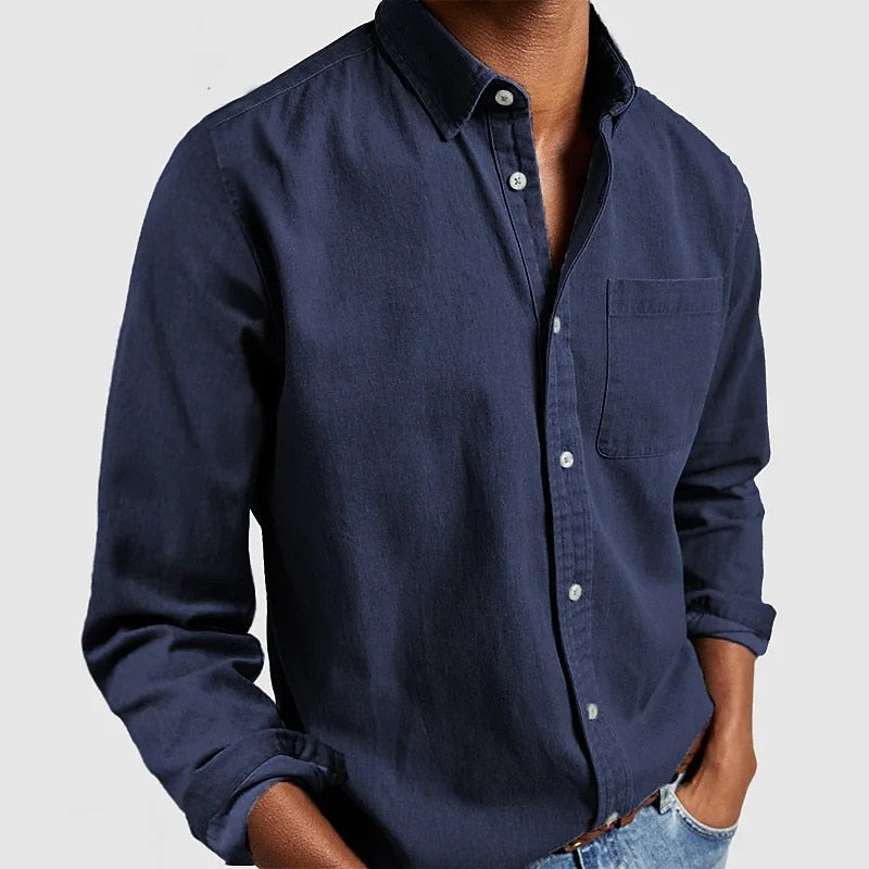 Men's Long-Sleeve Button-Up Cotton Shirt-Shirt-Azzella London