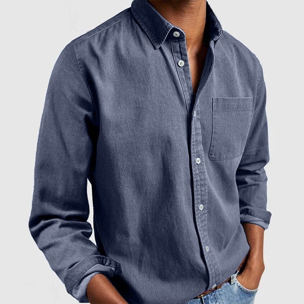 Men's Long-Sleeve Button-Up Cotton Shirt-Shirt-Azzella London