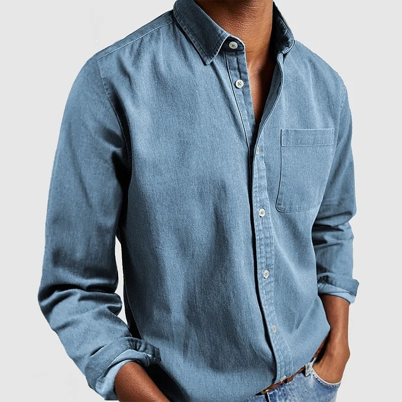 Men's Long-Sleeve Button-Up Cotton Shirt-Shirt-Azzella London