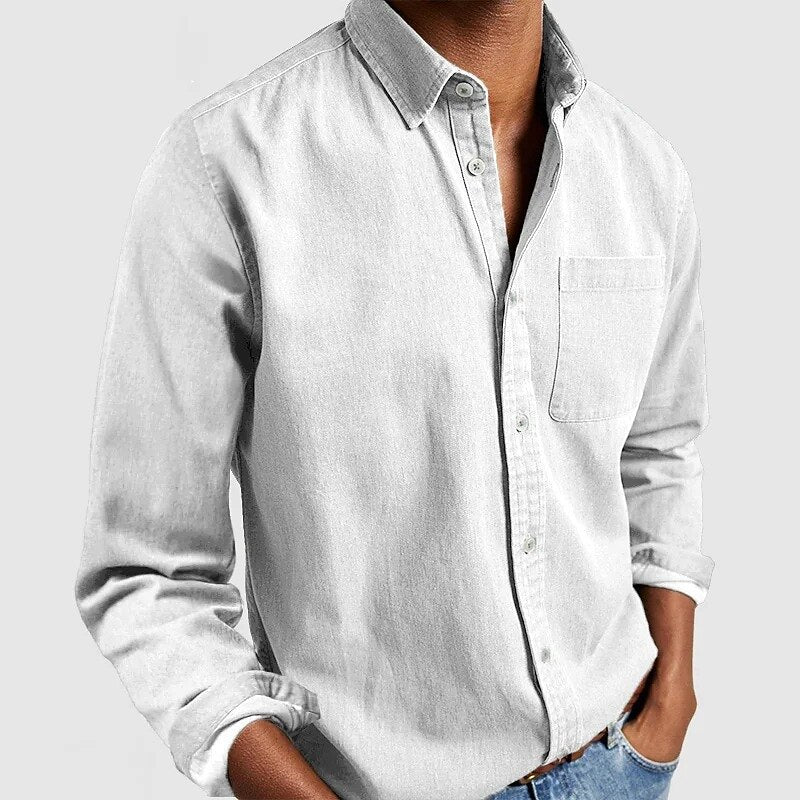 Men's Long-Sleeve Button-Up Cotton Shirt-Shirt-Azzella London