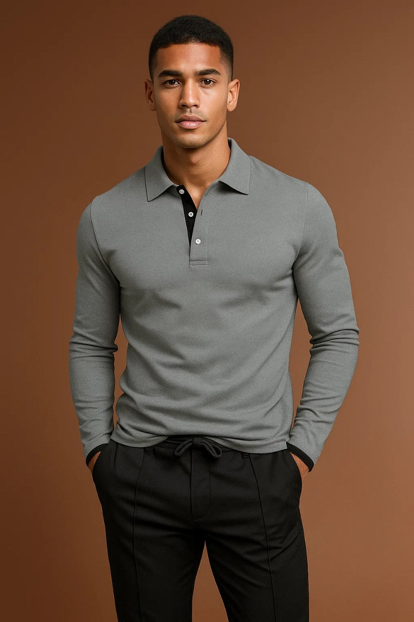 Men's Long-Sleeve Polo Shirt-Polo Shirt-Azzella London
