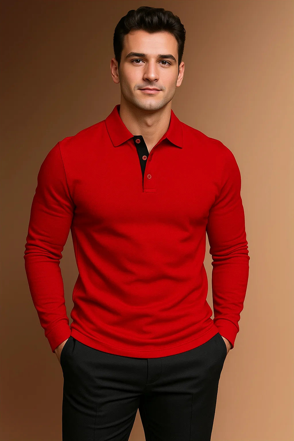Men's Long-Sleeve Polo Shirt-Polo Shirt-Azzella London