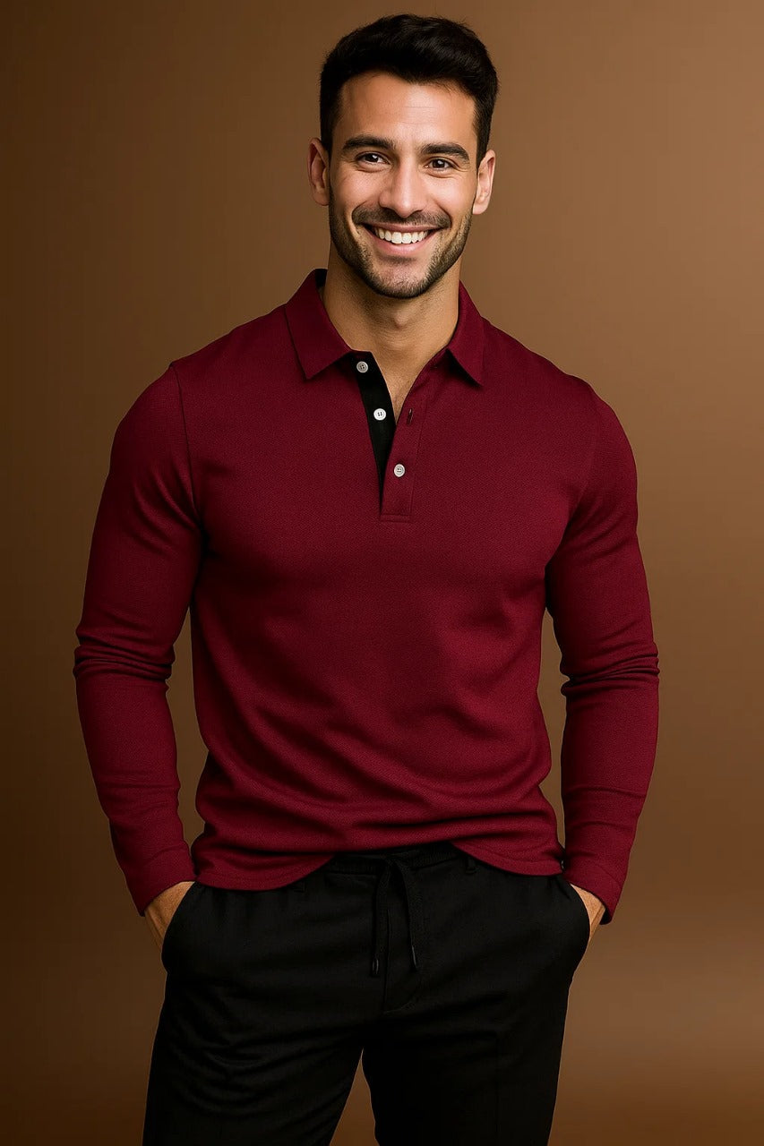 Men's Long-Sleeve Polo Shirt-Polo Shirt-Azzella London