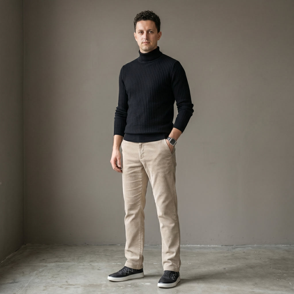 Men's Mid-Waist Corduroy Trousers-Azzella London