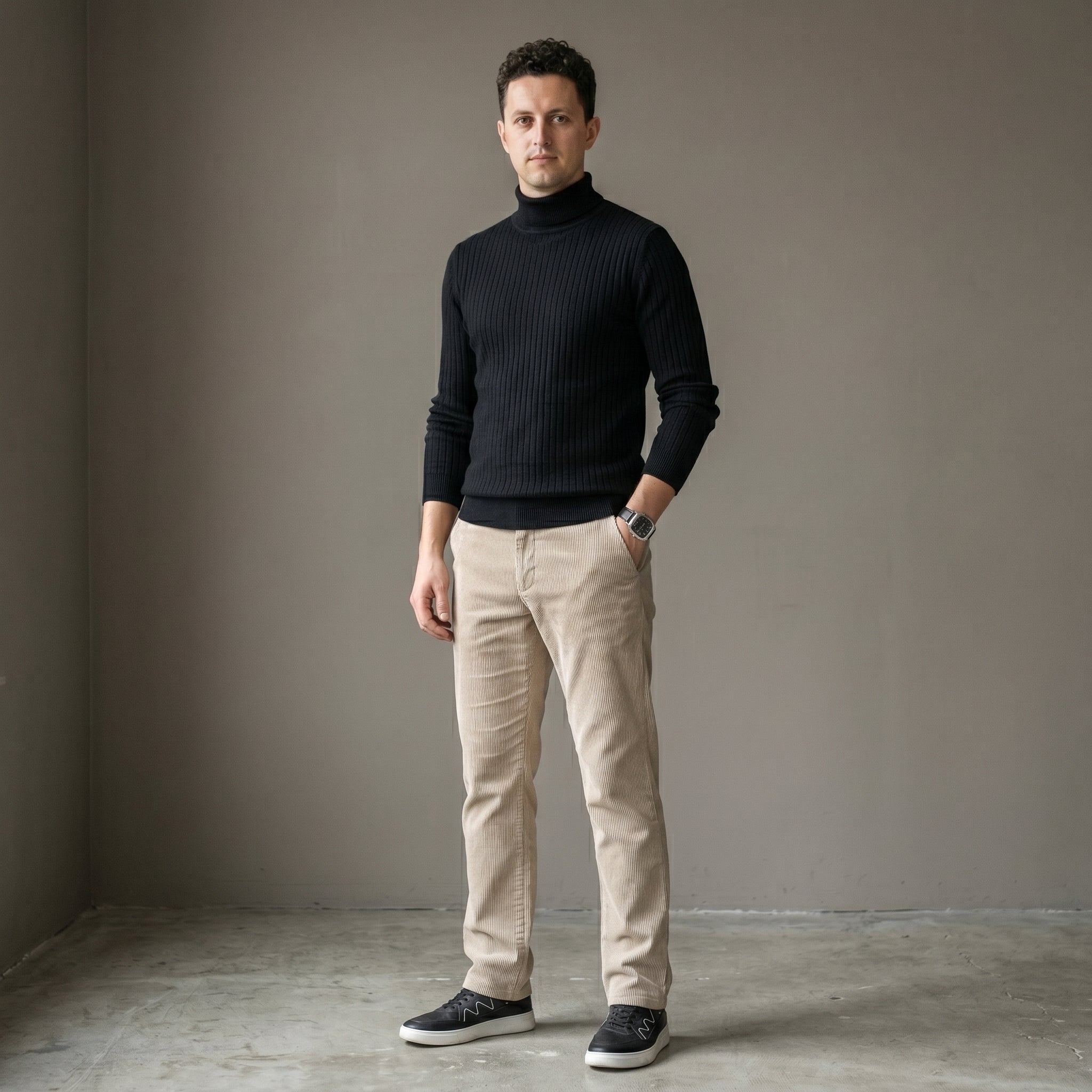 Men's Mid-Waist Corduroy Trousers-Azzella London