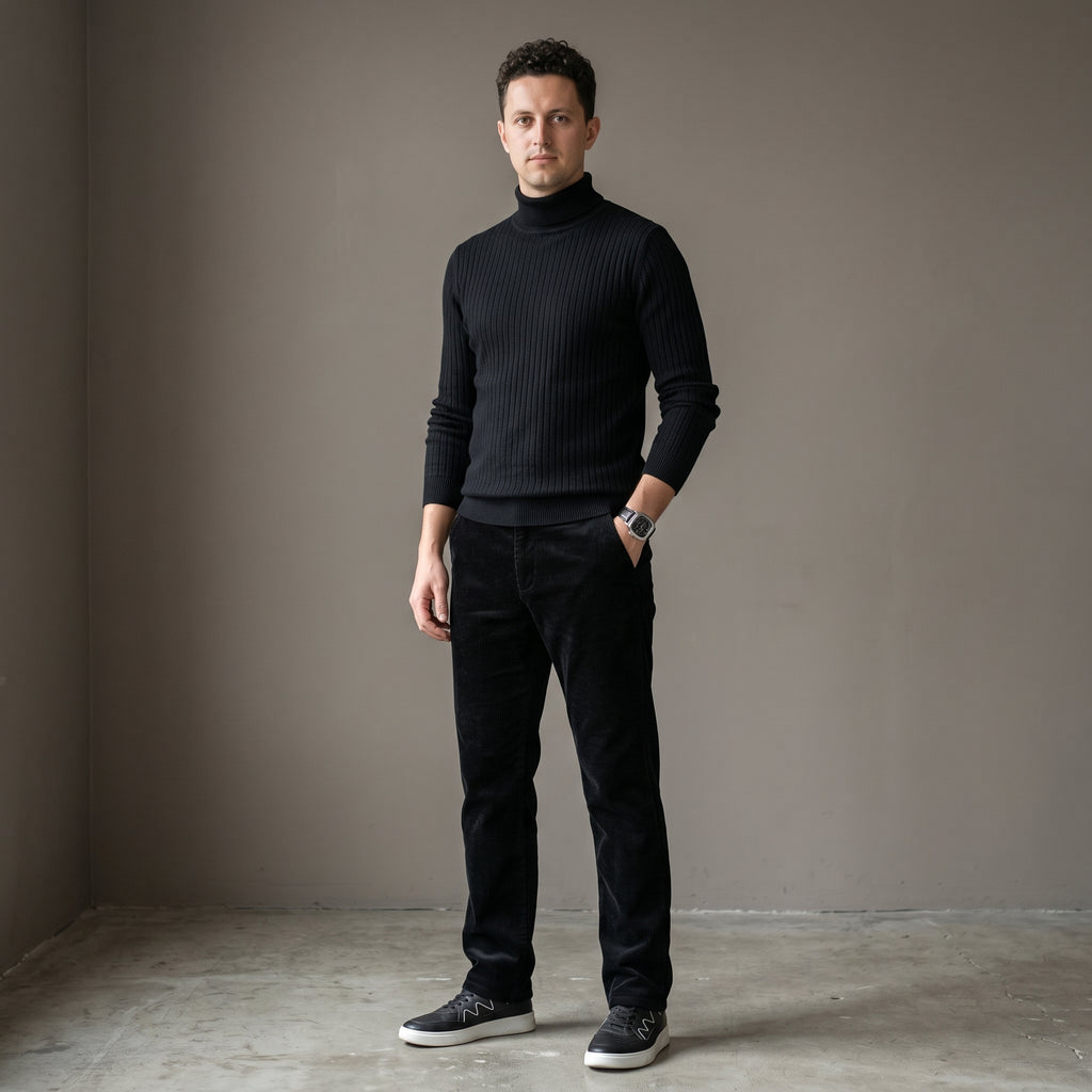 Men's Mid-Waist Corduroy Trousers-Azzella London