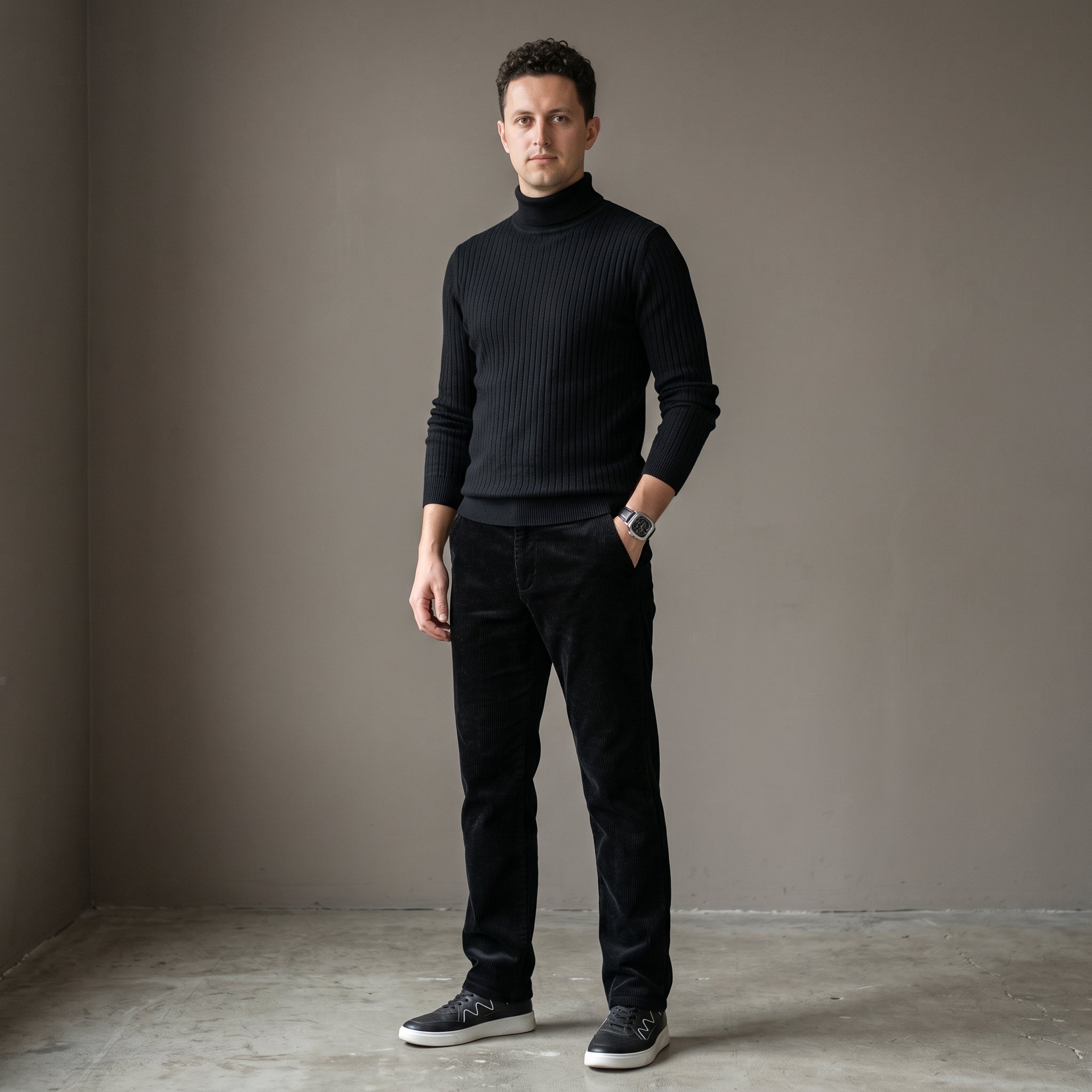 Men's Mid-Waist Corduroy Trousers-Azzella London