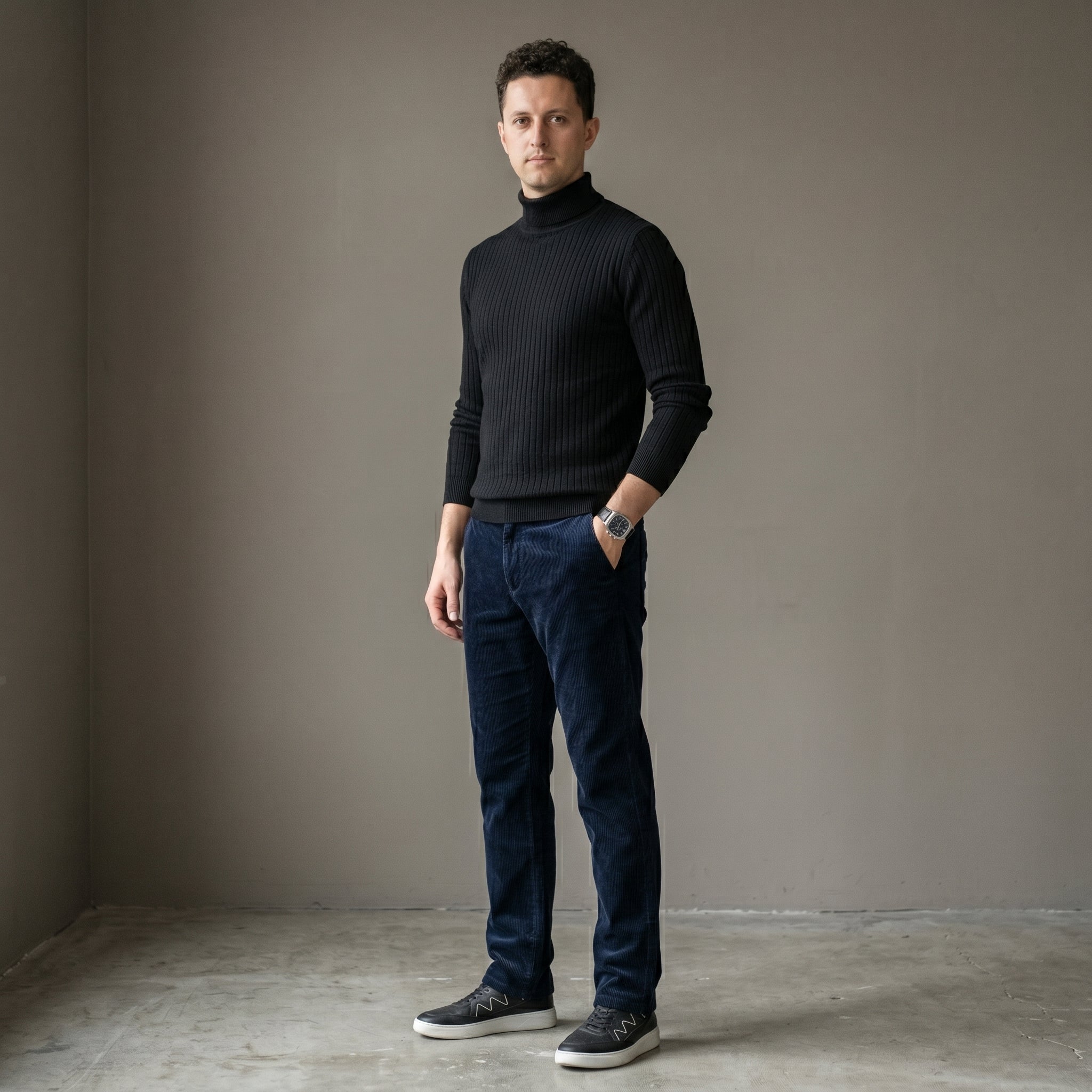 Men's Mid-Waist Corduroy Trousers-Azzella London