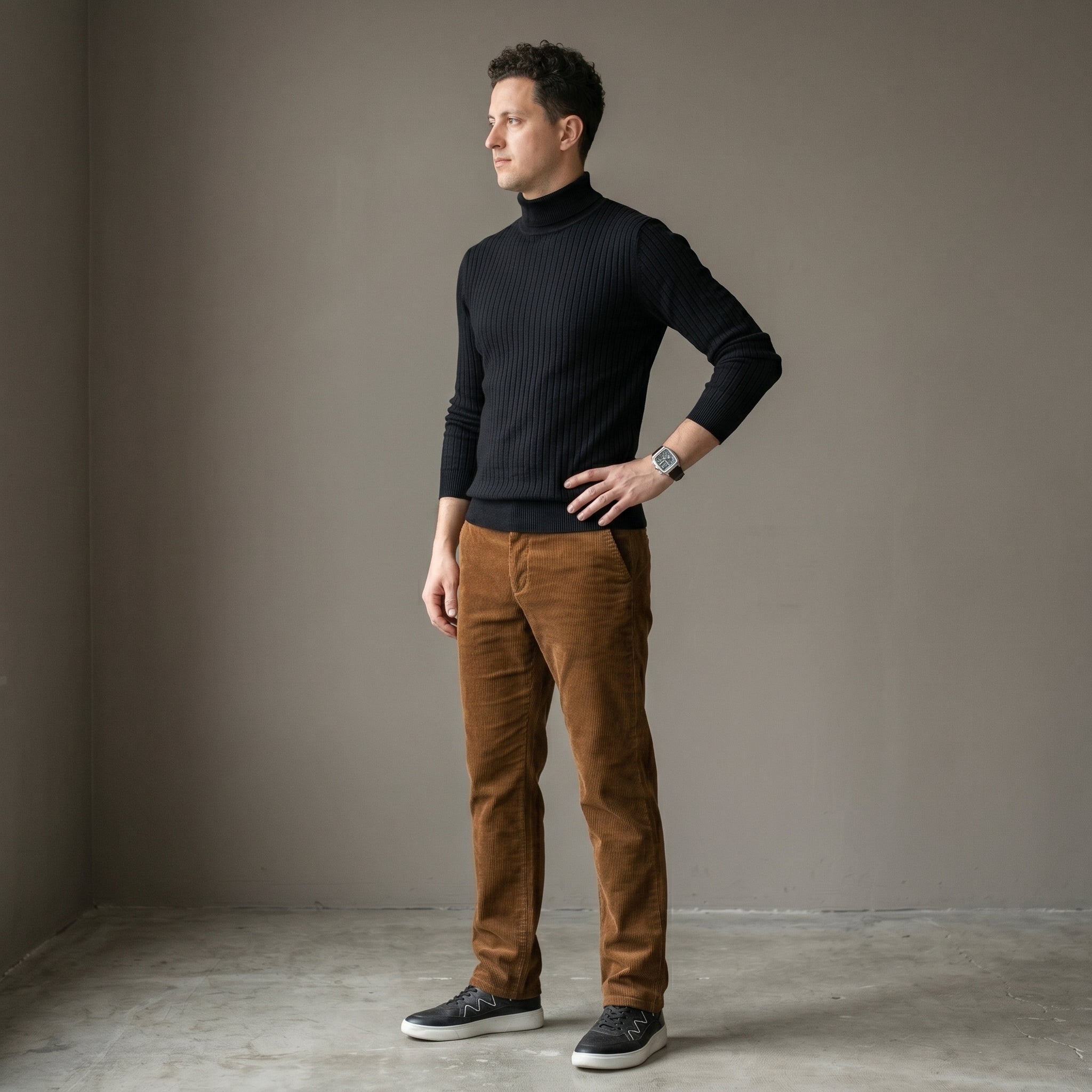 Men's Mid-Waist Corduroy Trousers-Azzella London