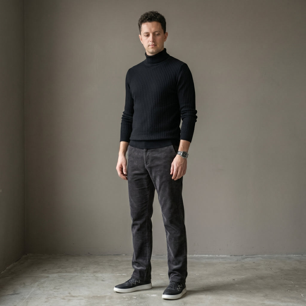 Men's Mid-Waist Corduroy Trousers-Azzella London