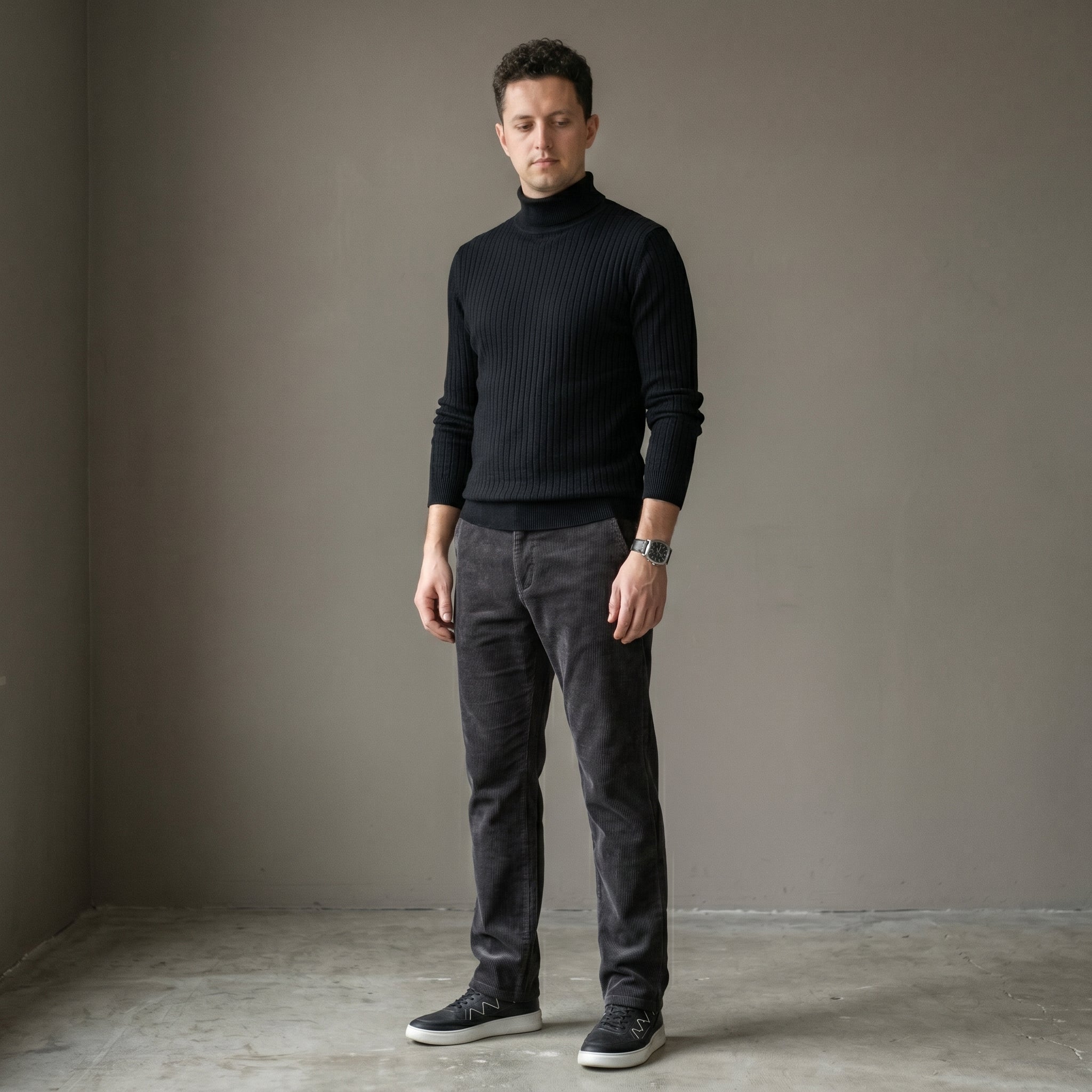 Men's Mid-Waist Corduroy Trousers-Azzella London