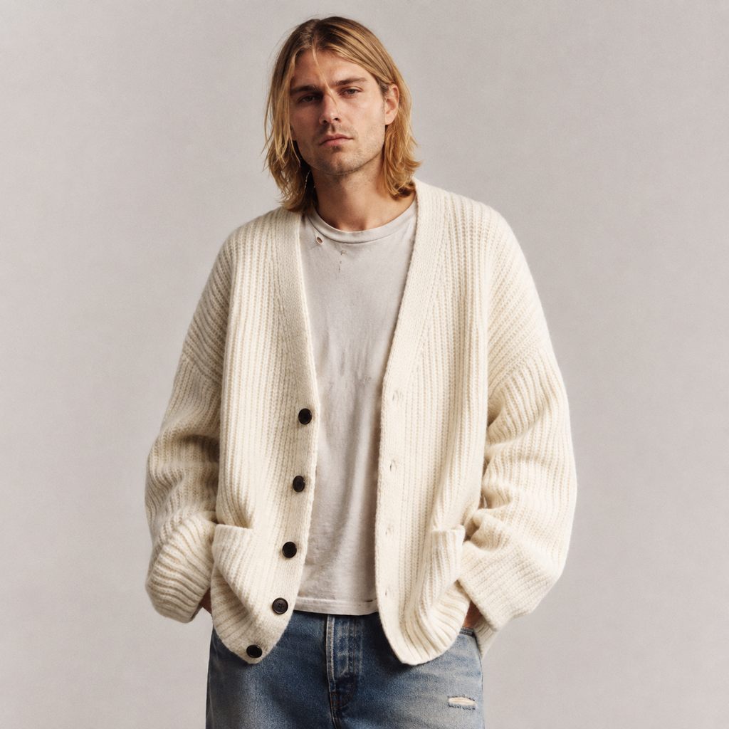 Men's Oversized V-Neck Cardigan-Cardigan-Azzella London