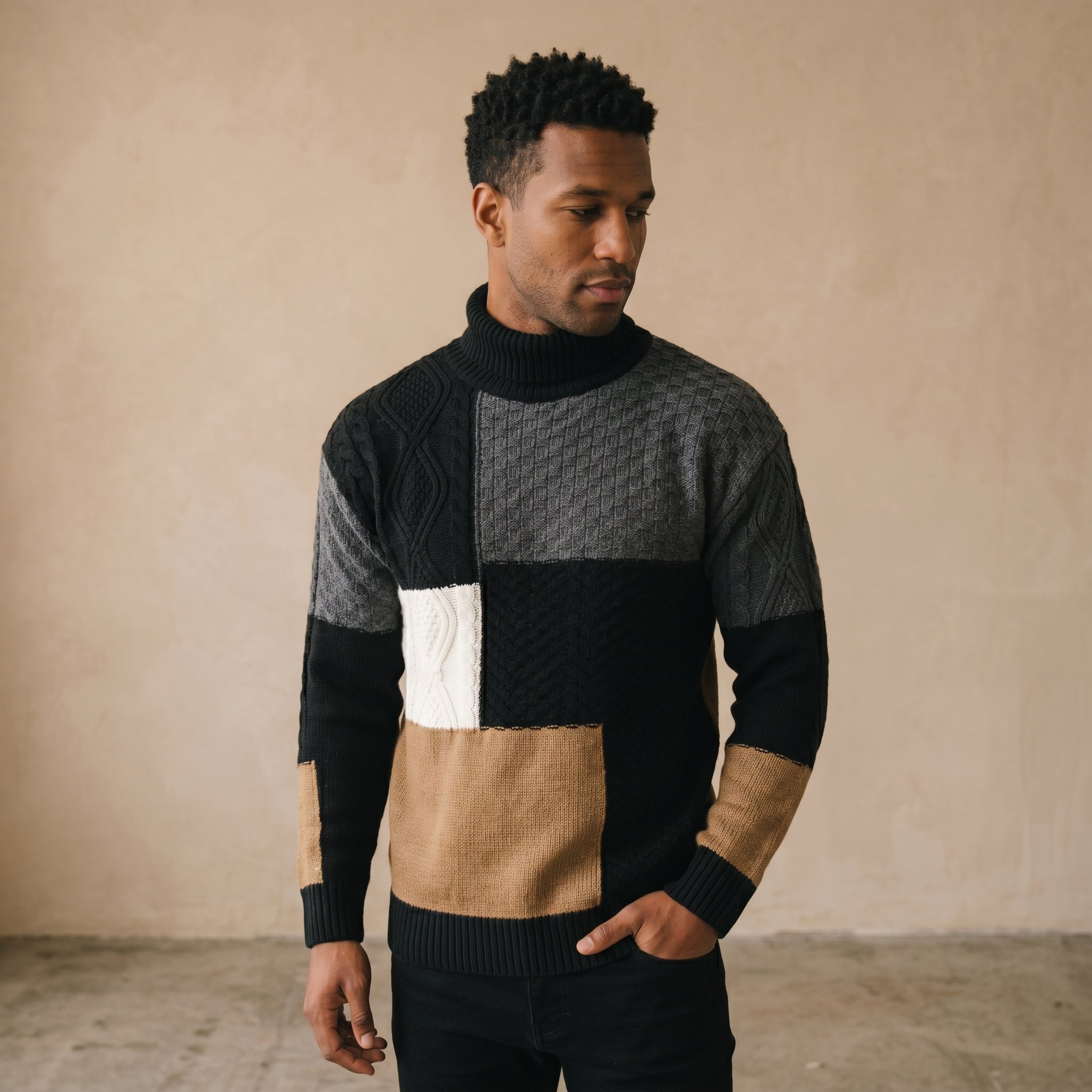 Men's Patchwork Crewneck Sweater-Azzella London