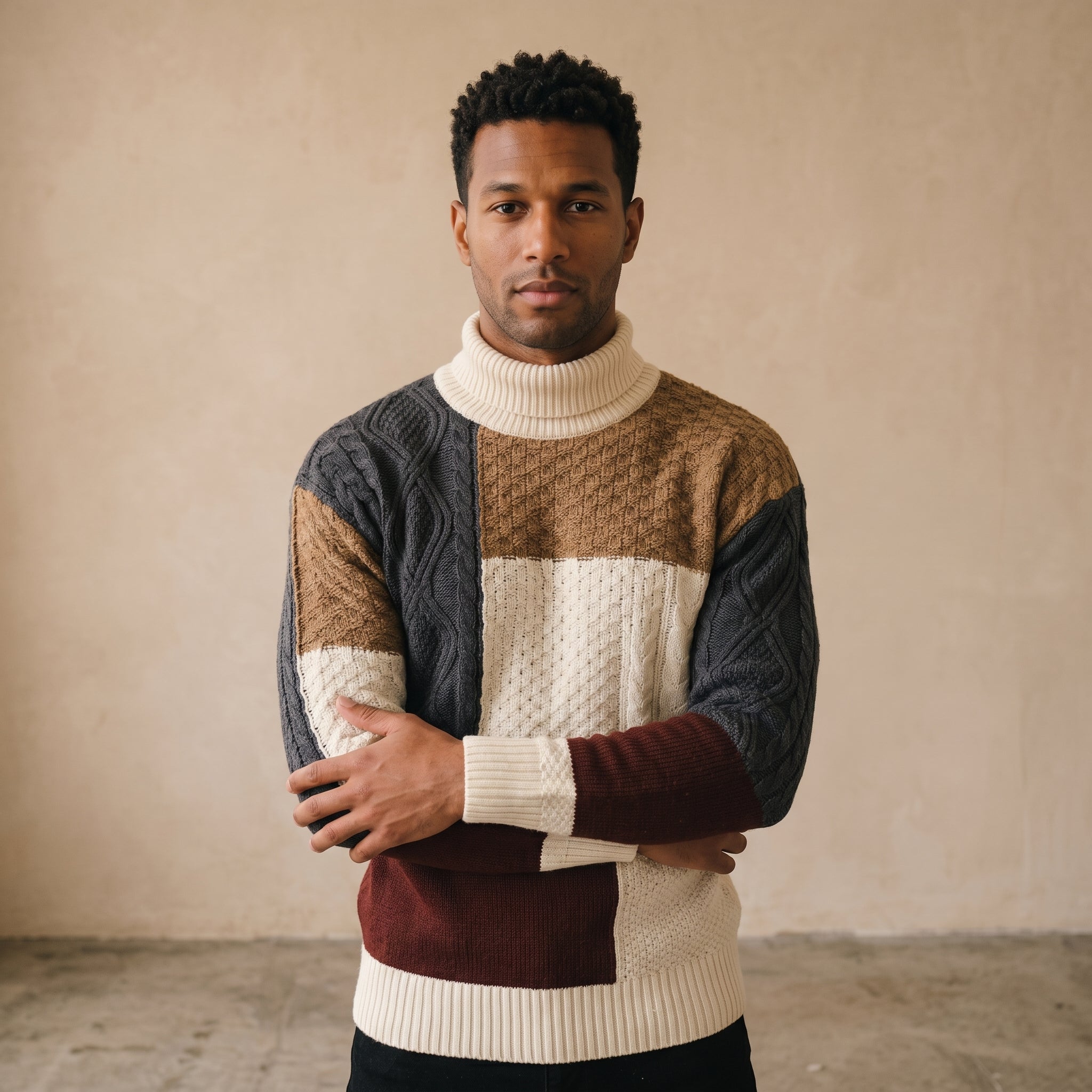 Men's Patchwork Crewneck Sweater-Azzella London