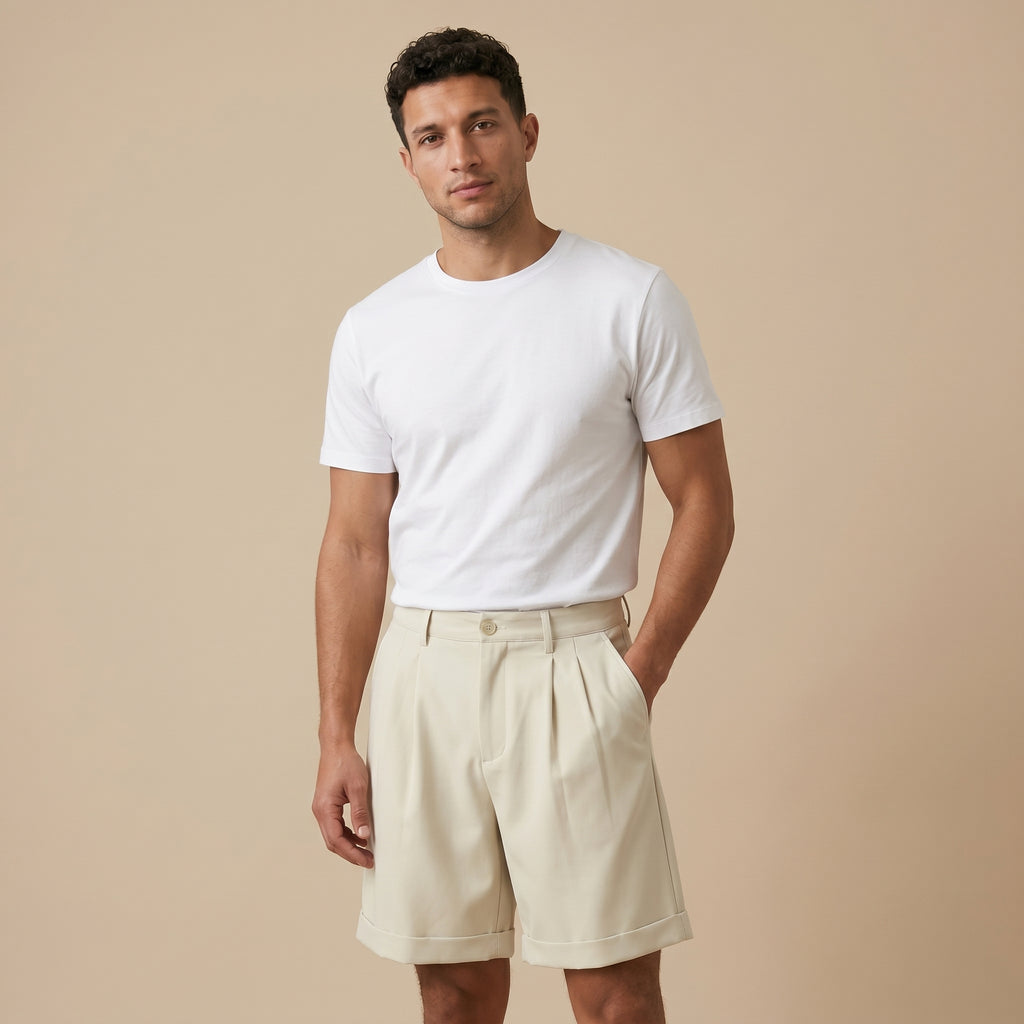 Men's Pleated Mid-Waist Shorts-Azzella London