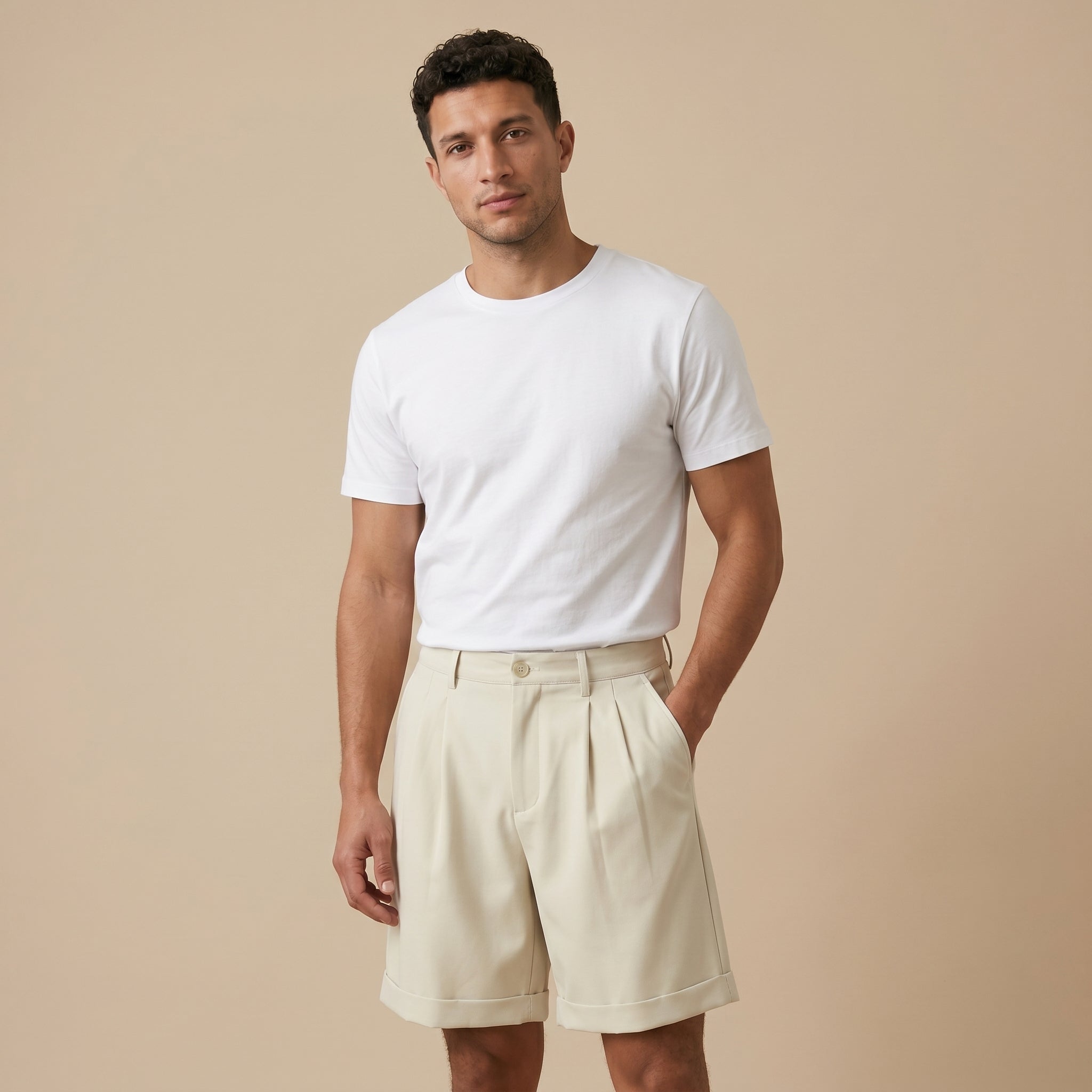 Men's Pleated Mid-Waist Shorts-Azzella London