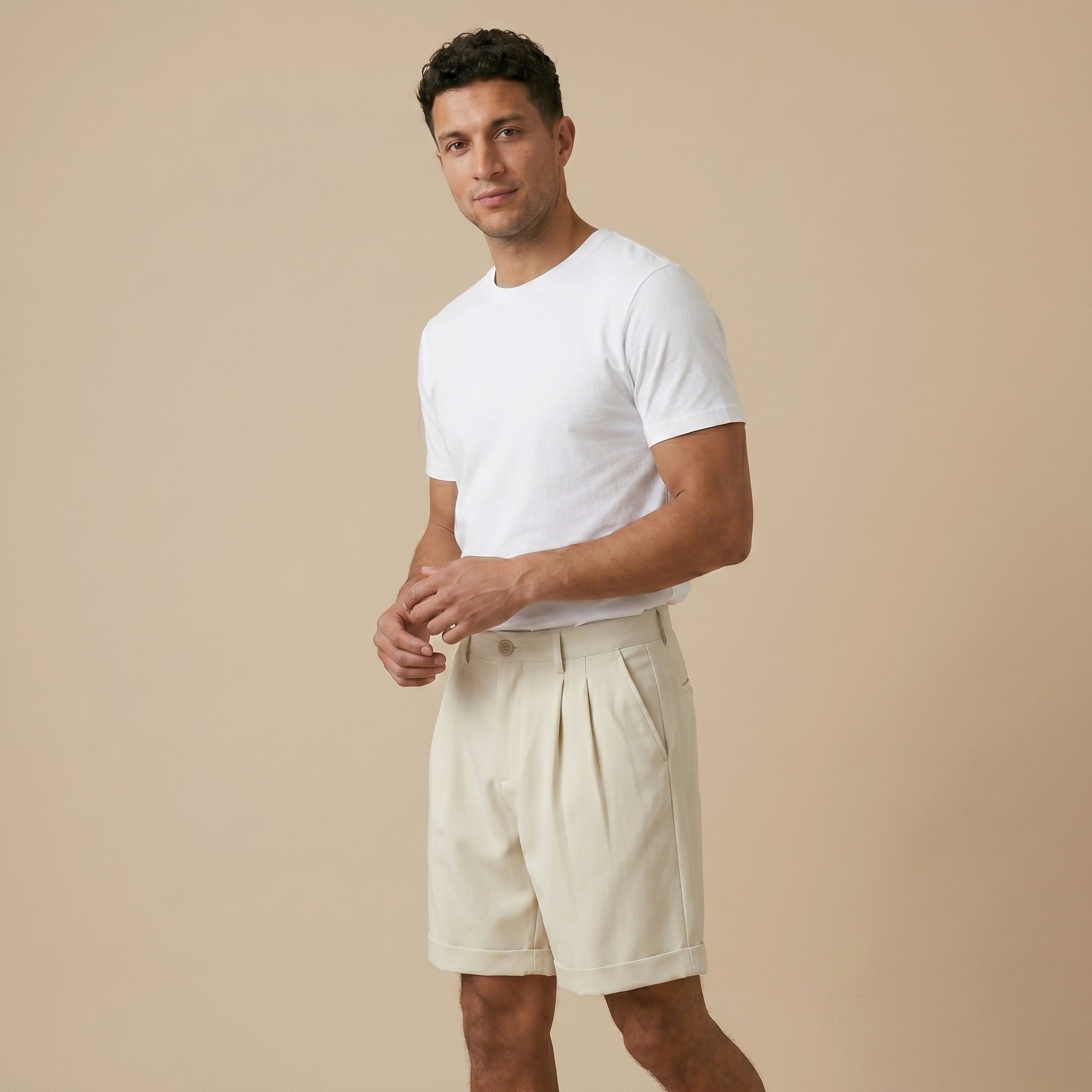 Men's Pleated Mid-Waist Shorts-Azzella London