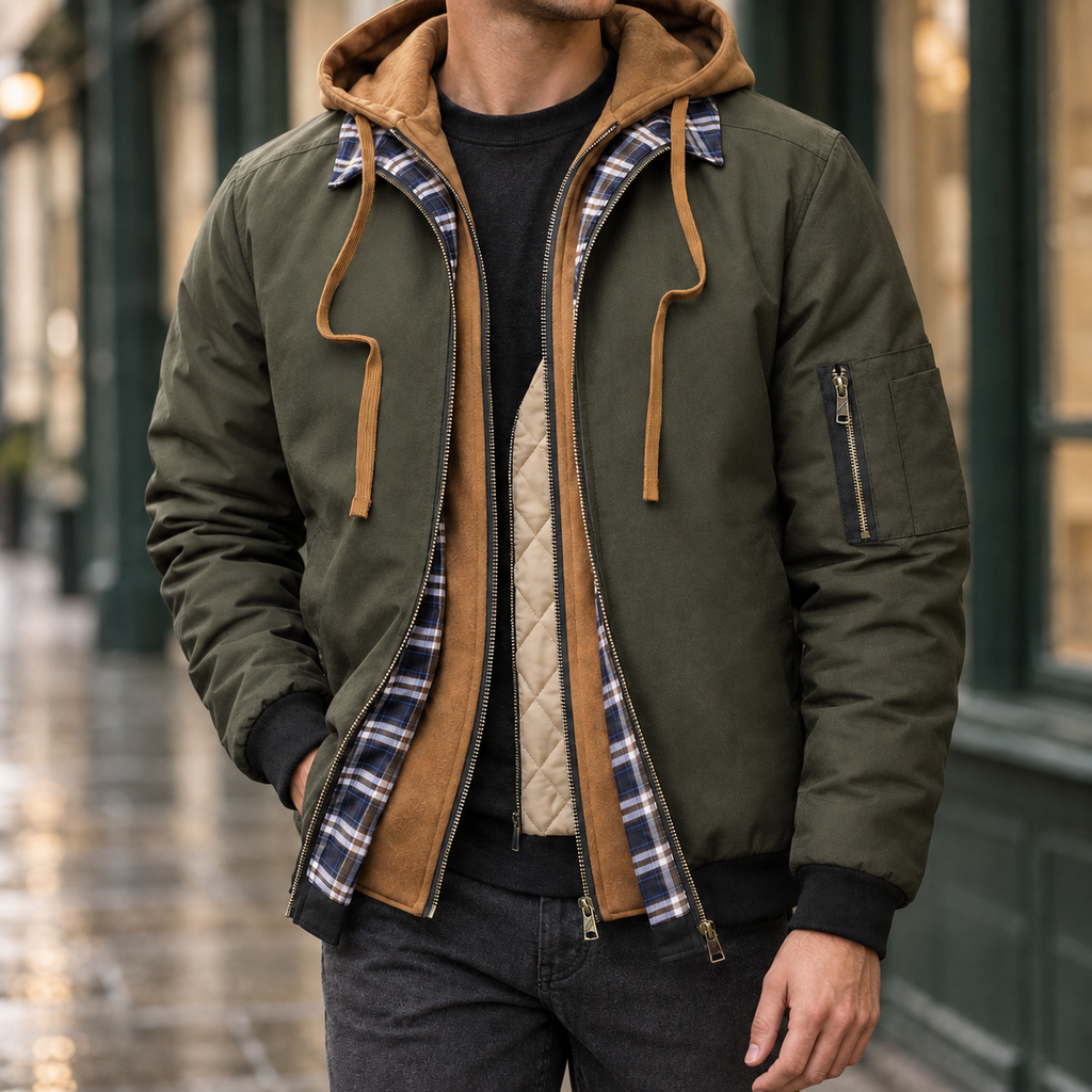 Men's Quilted Hooded Waterproof Jacket-Azzella London