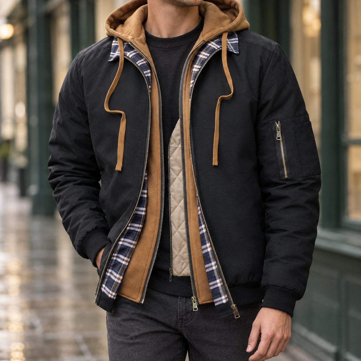Men's Quilted Hooded Waterproof Jacket-Azzella London