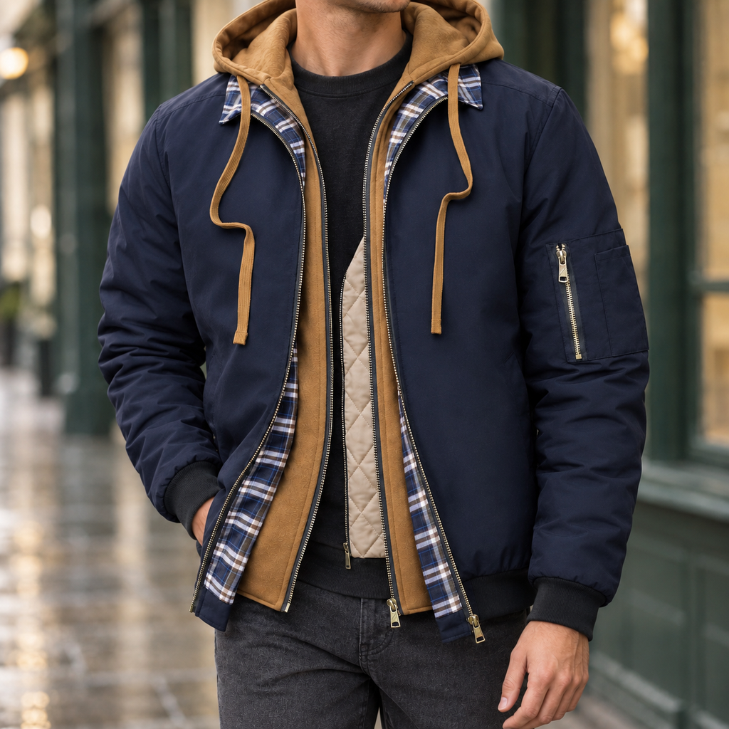 Men's Quilted Hooded Waterproof Jacket-Azzella London