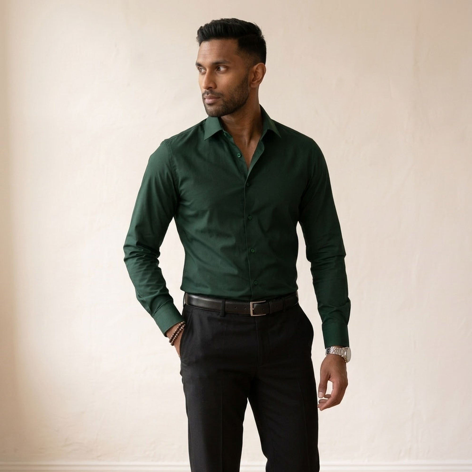 Men's Regular Fit Long-Sleeve Shirt - Notched Collar-Azzella London
