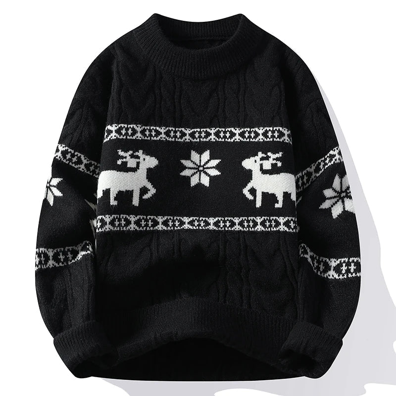 Men's Reindeer Cable Knit Christmas Jumper-Sweater-Azzella London