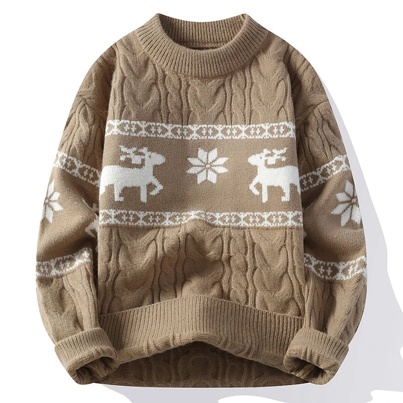 Men's Reindeer Cable Knit Christmas Jumper-Sweater-Azzella London