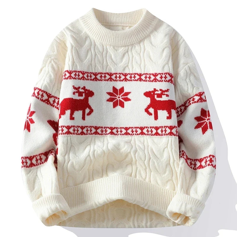 Men's Reindeer Cable Knit Christmas Jumper-Sweater-Azzella London