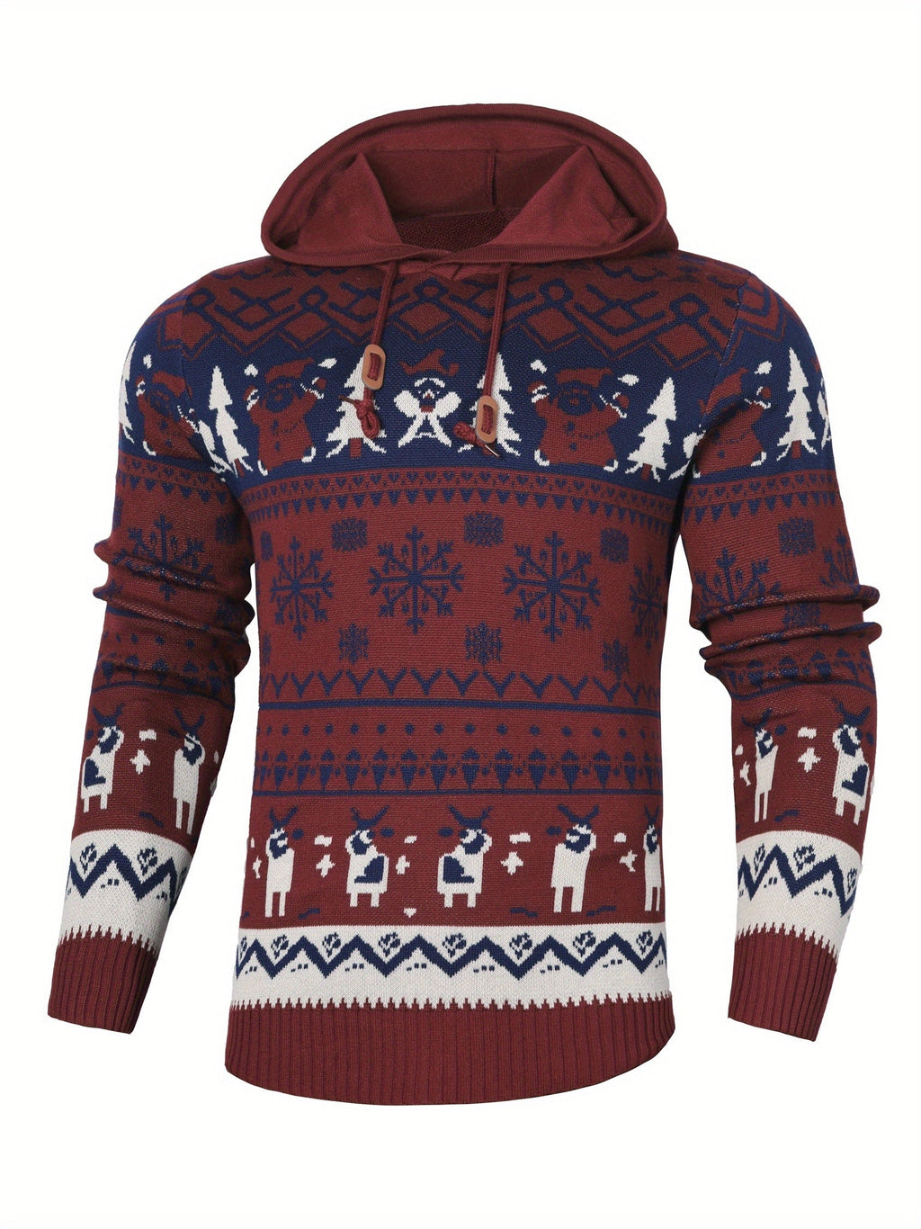 Men's Reindeer Hooded Christmas Jumper-Hoodie-Azzella London