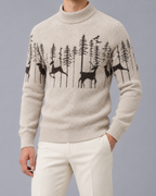 Men's Reindeer Mock Neck Christmas Jumper-Sweater-Azzella London