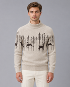 Men's Reindeer Mock Neck Christmas Jumper-Sweater-Azzella London