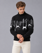 Men's Reindeer Mock Neck Christmas Jumper-Sweater-Azzella London