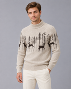 Men's Reindeer Mock Neck Christmas Jumper-Sweater-Azzella London