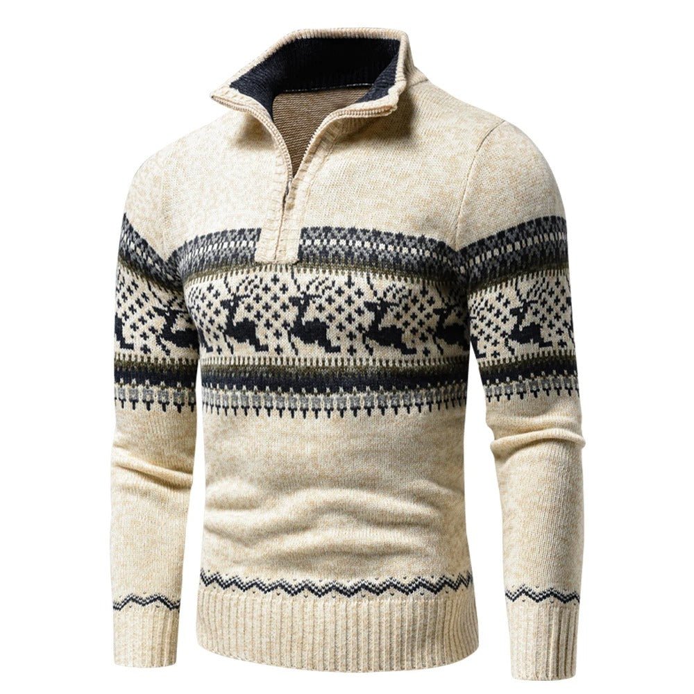 Men's Reindeer Quarter Zip Christmas Jumper-Sweater-Azzella London