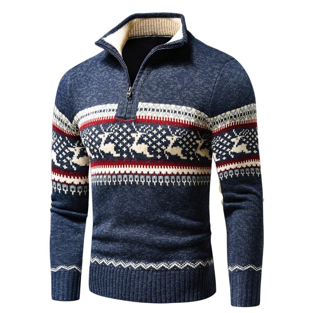 Men's Reindeer Quarter Zip Christmas Jumper-Sweater-Azzella London