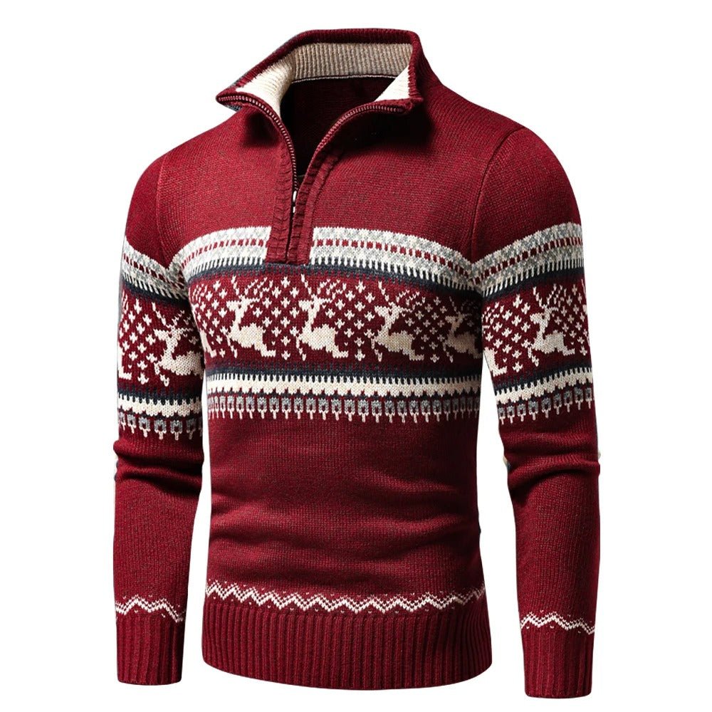 Men's Reindeer Quarter Zip Christmas Jumper-Sweater-Azzella London